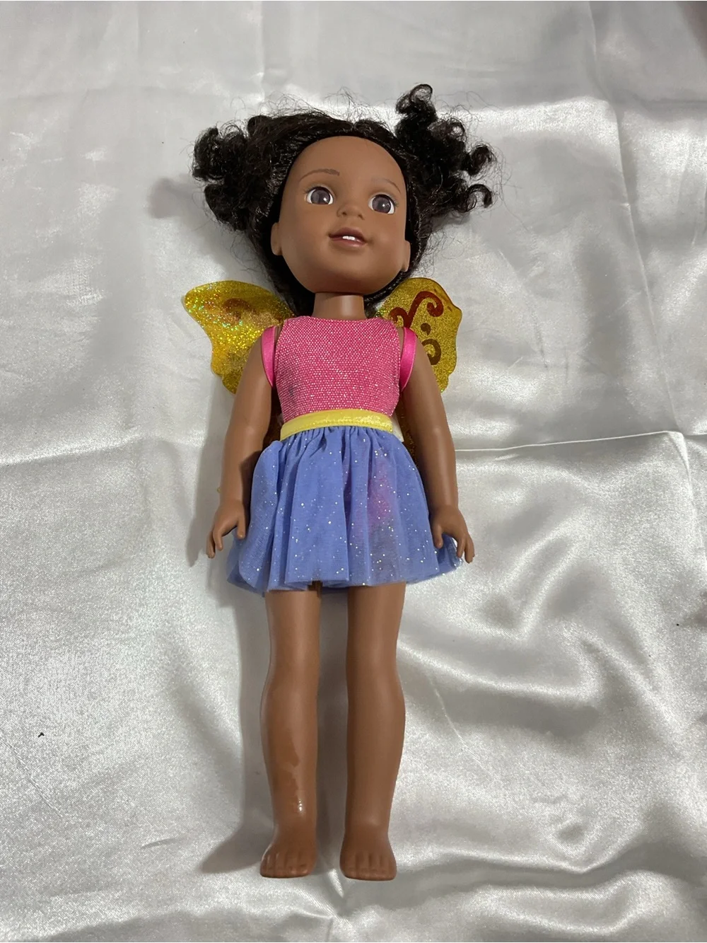 American Girl Sparkle Fairy Doll in Pink Top, Purple Skirt, Yellow Wings